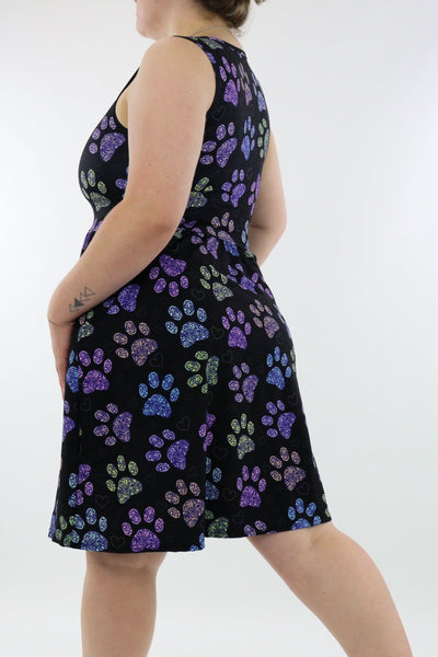 Floral Paws - Sleeveless Skater Dress - Knee Length - Side Pockets - Pawlie