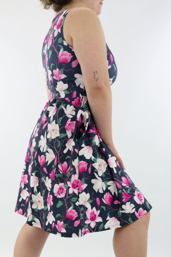 Vintage Magnolia - Sleeveless Skater Dress - Knee Length - Side Pockets - Pawlie