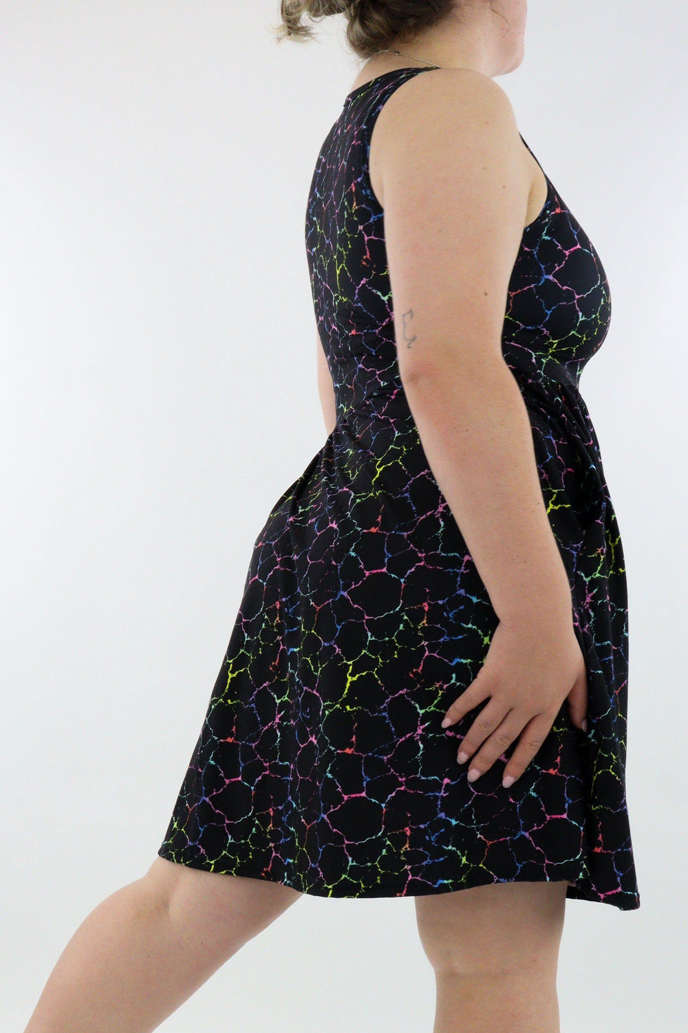 Rainbow Marble - Sleeveless Skater Dress - Knee Length - Side Pockets - Pawlie