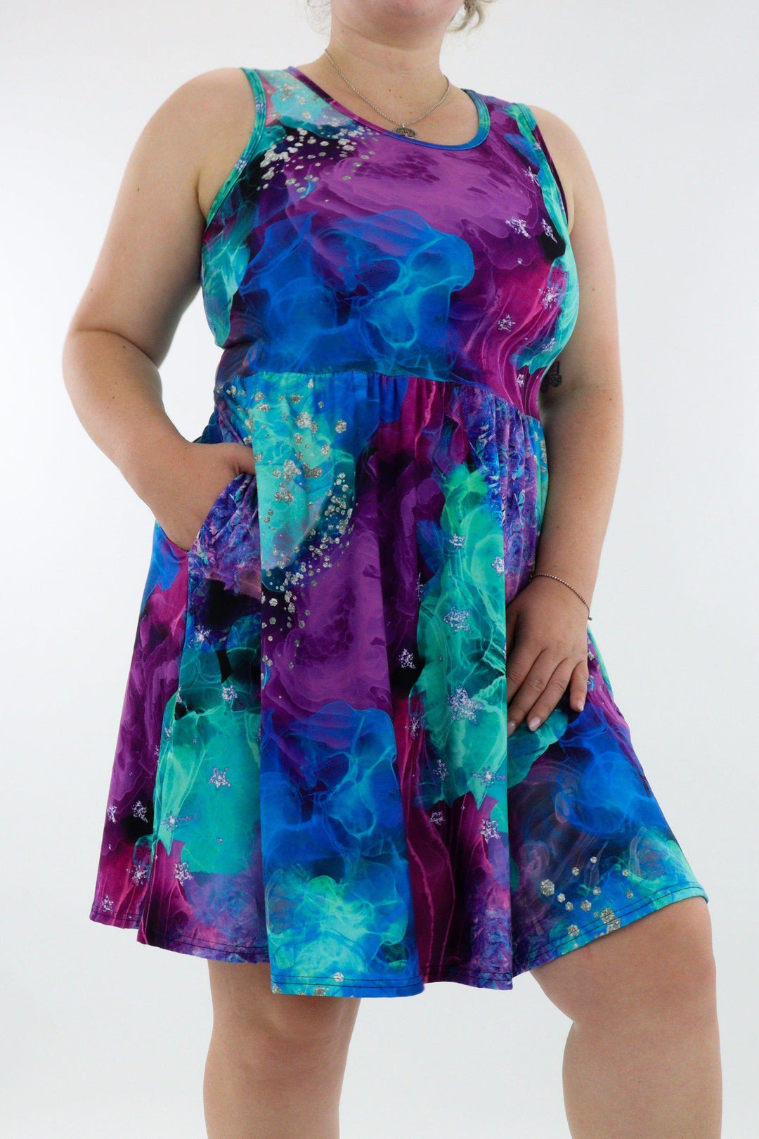 Magic Waters - Sleeveless Skater Dress - Knee Length - Side Pockets - Pawlie