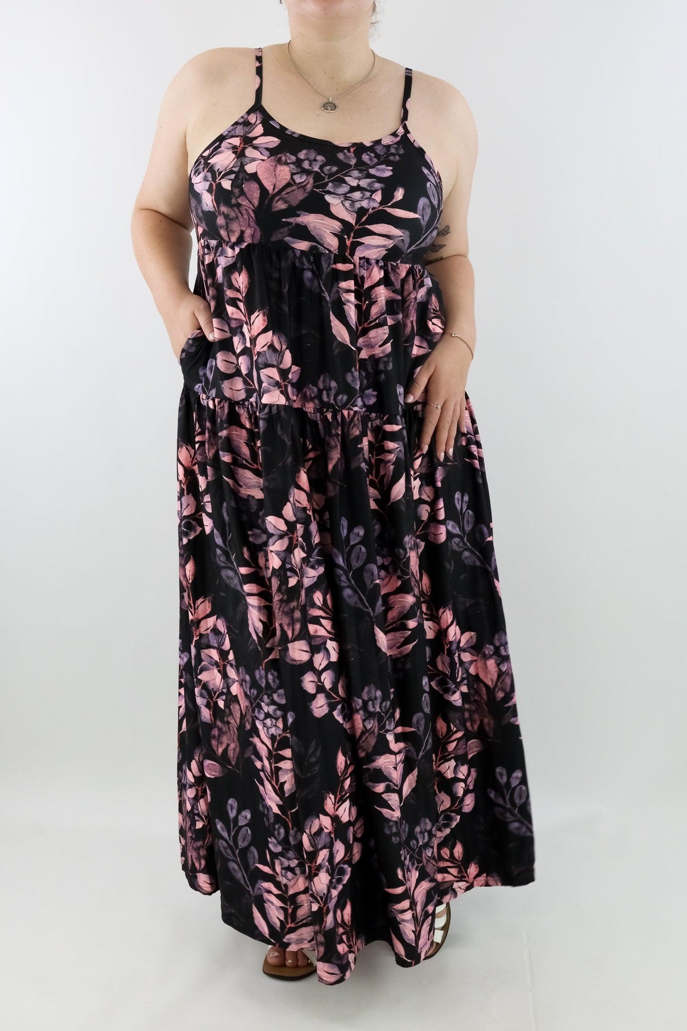 Vintage Watercolour Leaves - Strappy Maxi Dress - Pockets