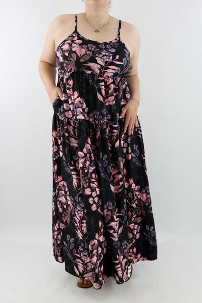 Vintage Watercolour Leaves - Strappy Maxi Dress - Pockets