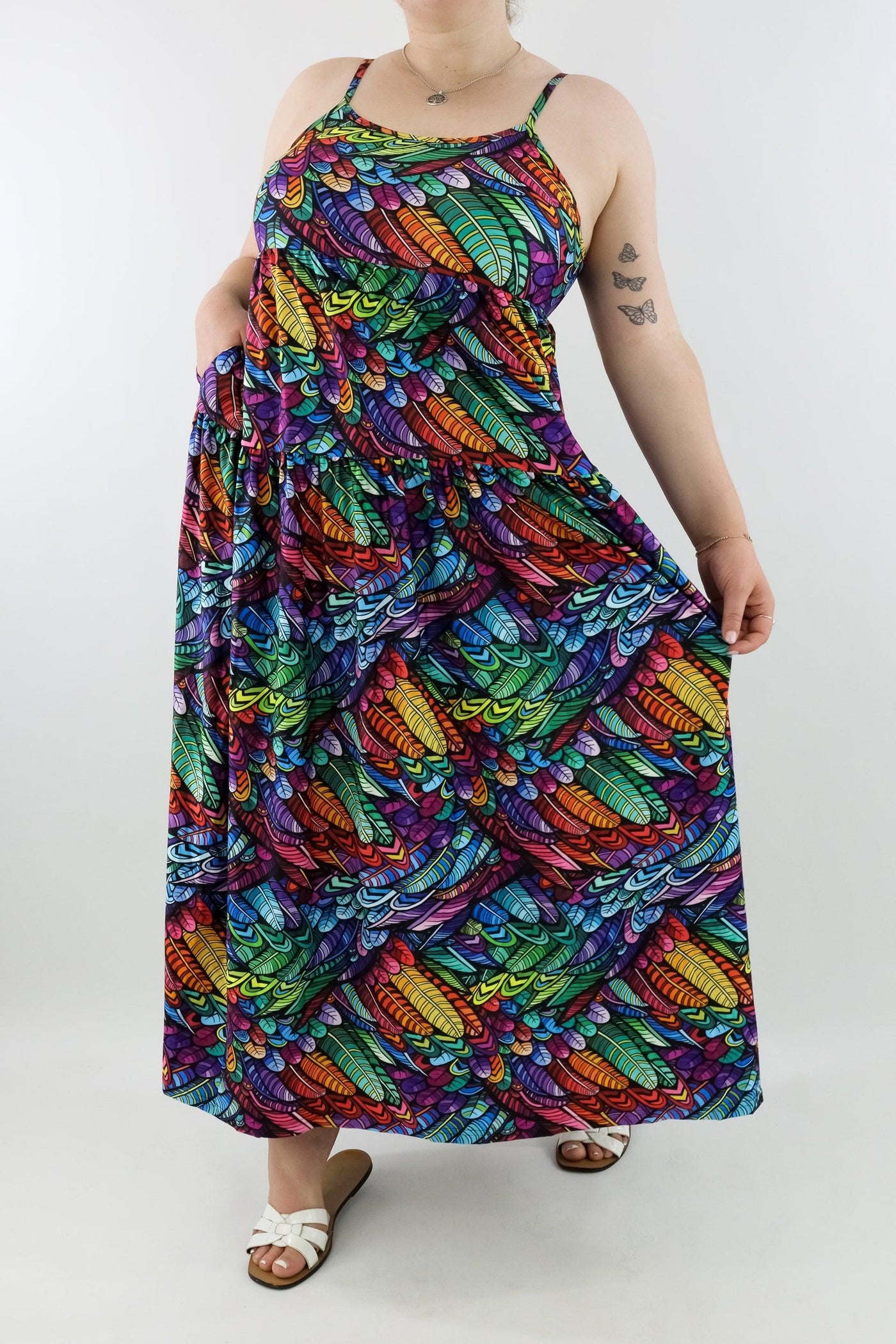 Feather Wild - Strappy Maxi Dress - Pockets
