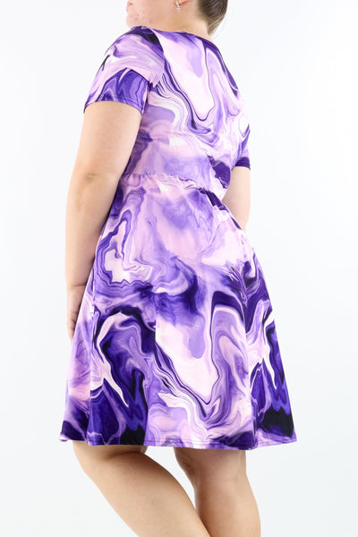 Purple Rivers - Short Sleeve Skater Dress - Knee Length - Side Pockets