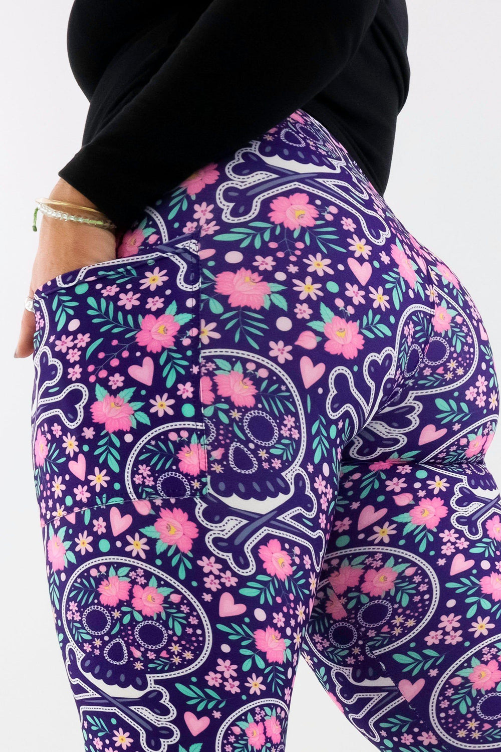 Blooming Skull - Casual - Regular Full Leggings - Pockets Casual Full Leggings - Pockets Pawlie   