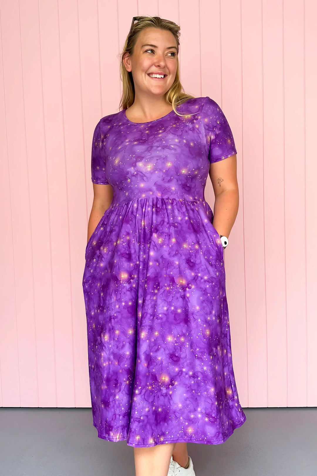 astral print midi dress Tia Silk Wrap Midi Dress