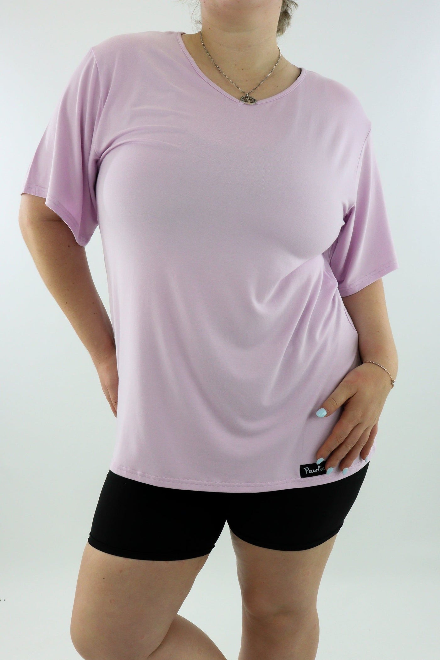 Lilac - T-shirt - V-neck - Long - Wide Sleeve - Pawlie