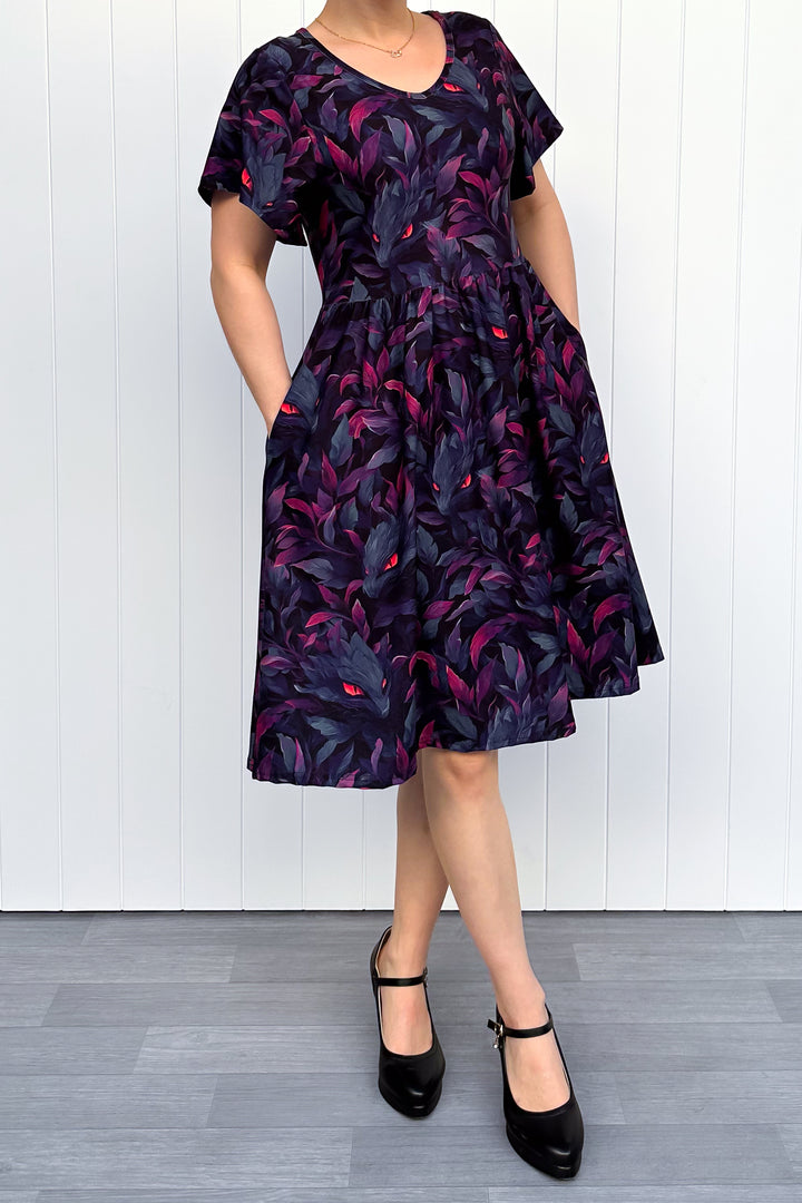 Pet Foliage Monster - Knee Length Dress - Flutter Sleeve - Pockets