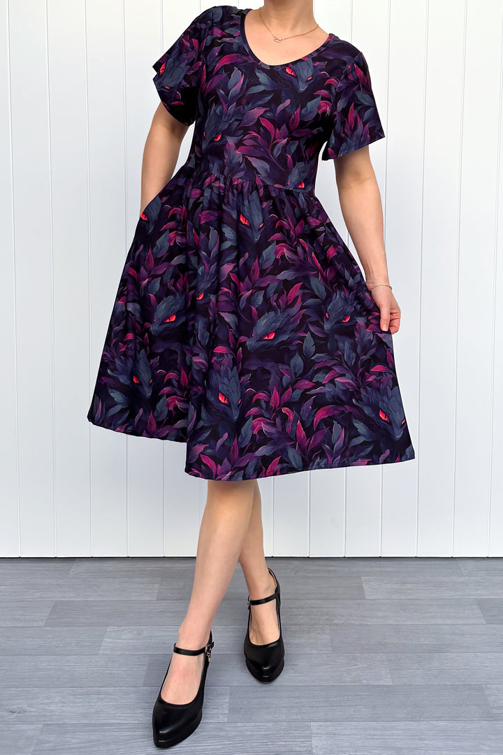 Pet Foliage Monster - Knee Length Dress - Flutter Sleeve - Pockets