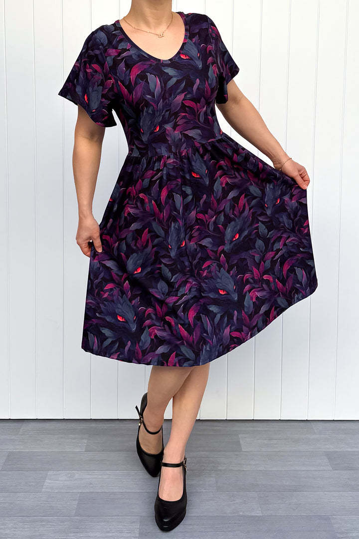Pet Foliage Monster - Knee Length Dress - Flutter Sleeve - Pockets
