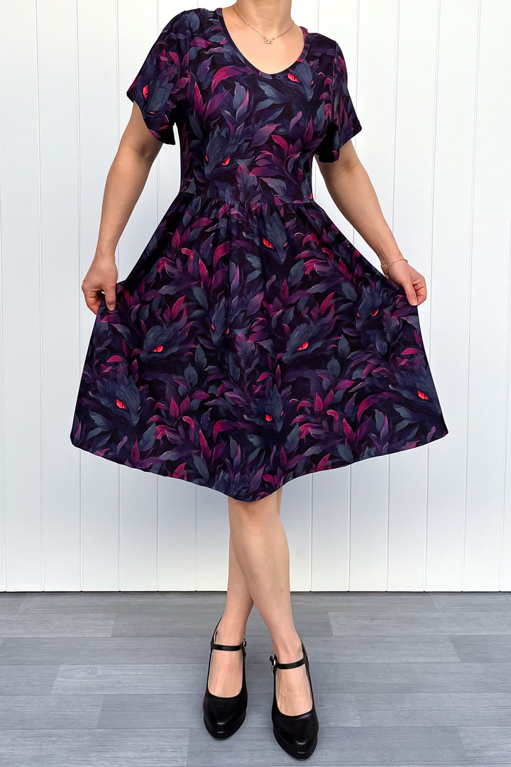 Pet Foliage Monster - Knee Length Dress - Flutter Sleeve - Pockets