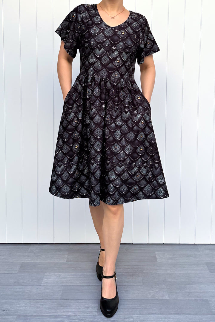 Dragon Armour - Knee Length Dress - Flutter Sleeve - Pockets