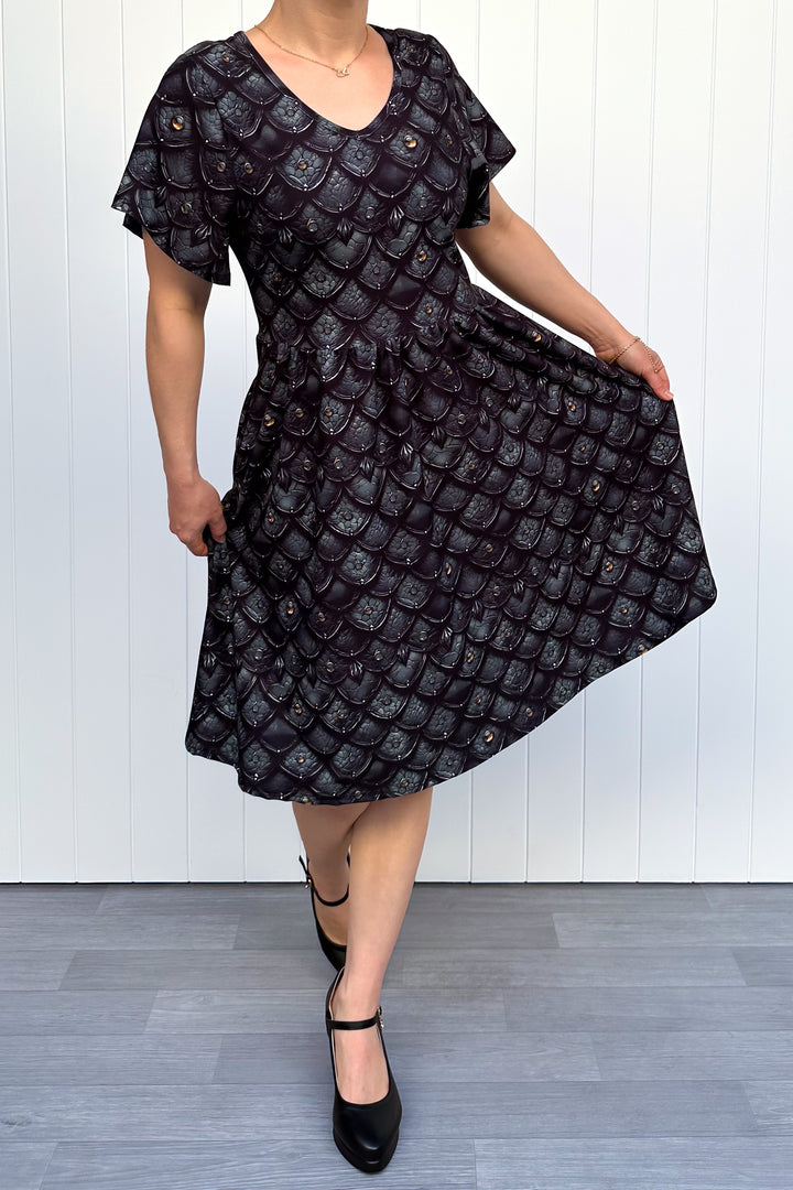 Dragon Armour - Knee Length Dress - Flutter Sleeve - Pockets