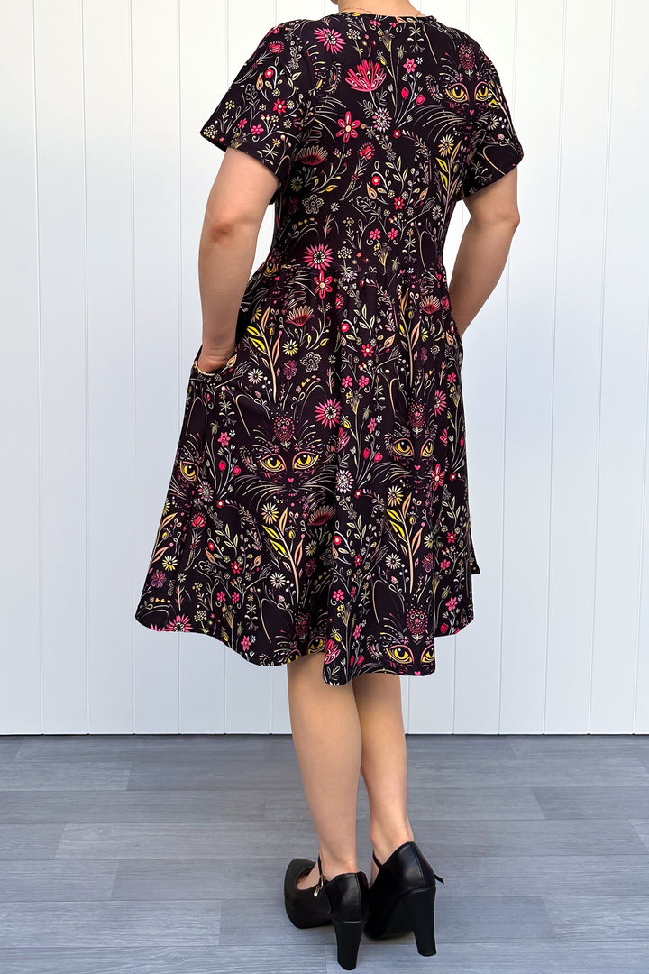 Whiskers and Wildflowers - Knee Length Dress - Flutter Sleeve - Pockets