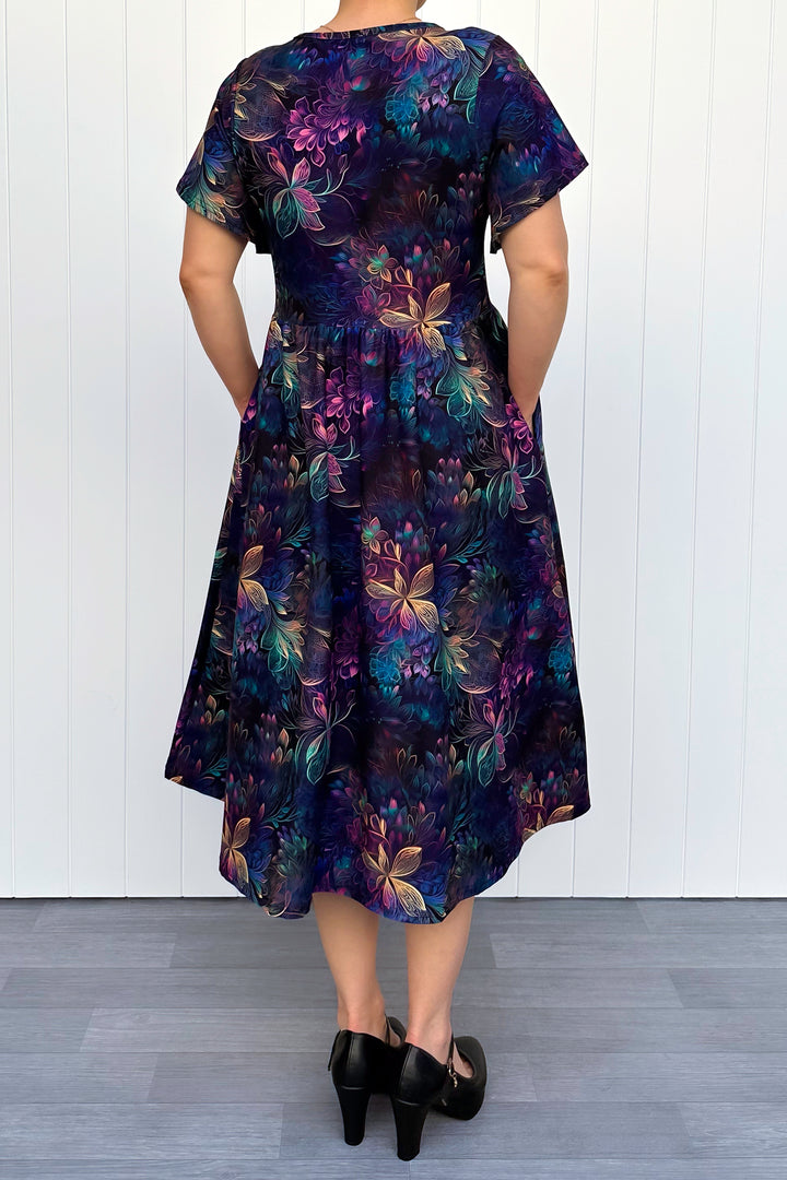 Spectral Garden - Midi Dress - Flutter Sleeve - Pockets