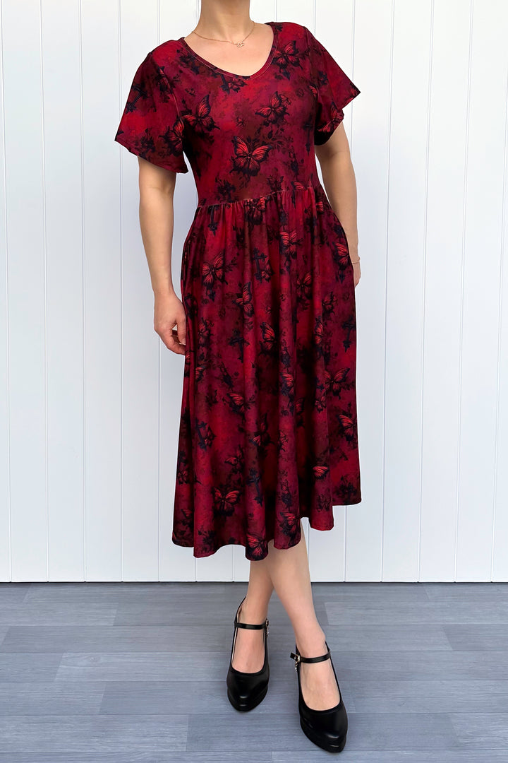 Gothic Butterfly - Midi Dress - Flutter Sleeve - Pockets