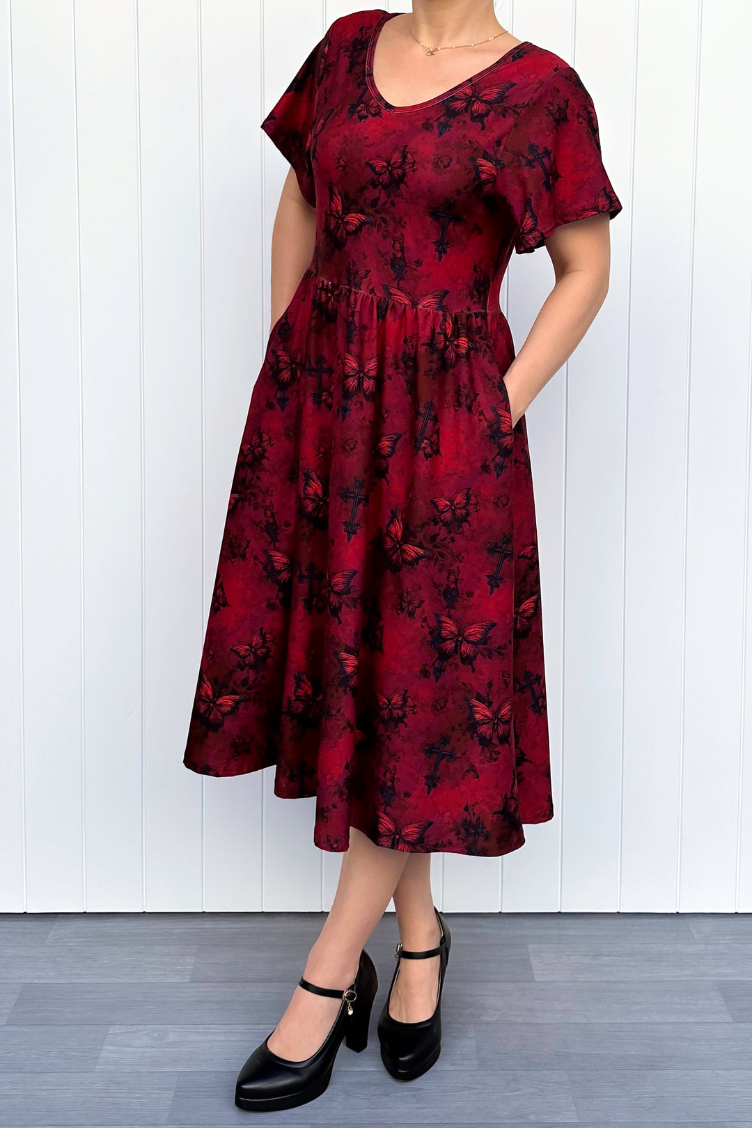 Gothic Butterfly - Midi Dress - Flutter Sleeve - Pockets