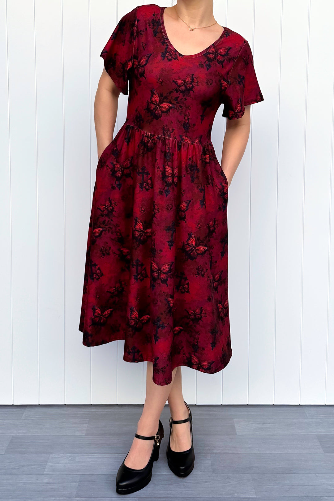 Gothic Butterfly - Midi Dress - Flutter Sleeve - Pockets