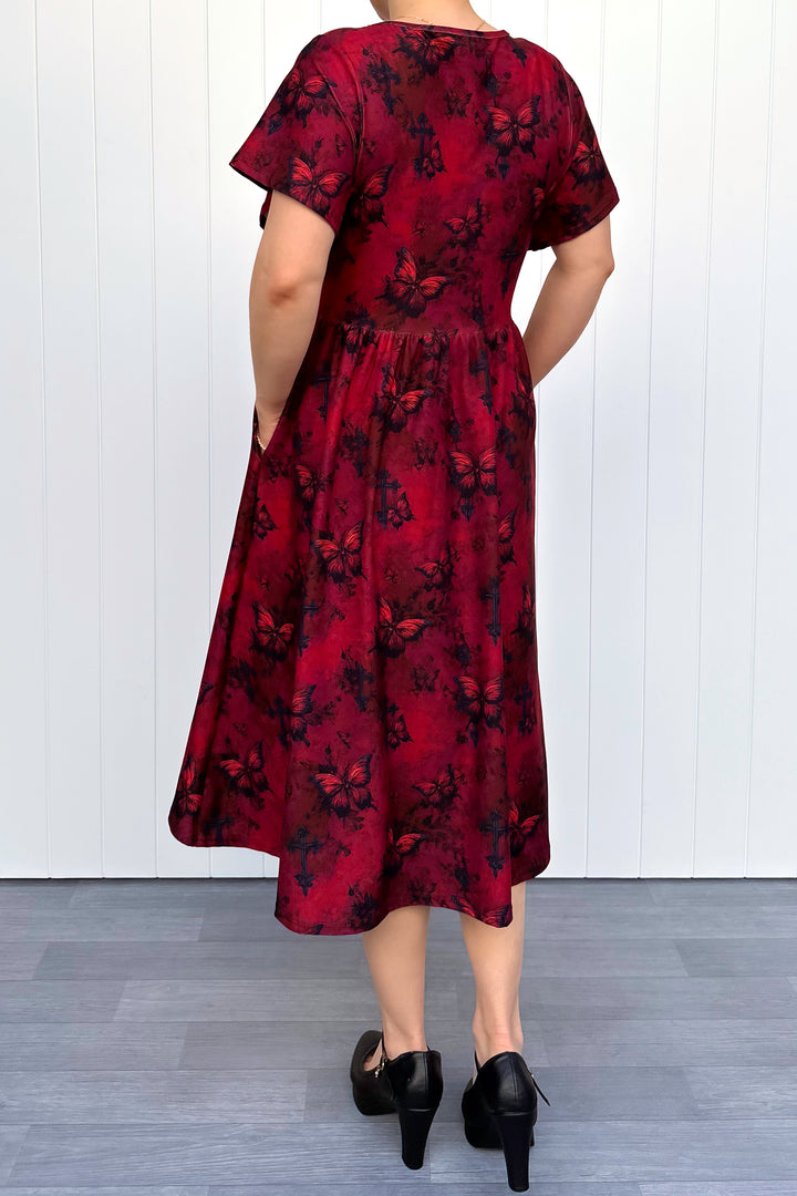Gothic Butterfly - Midi Dress - Flutter Sleeve - Pockets