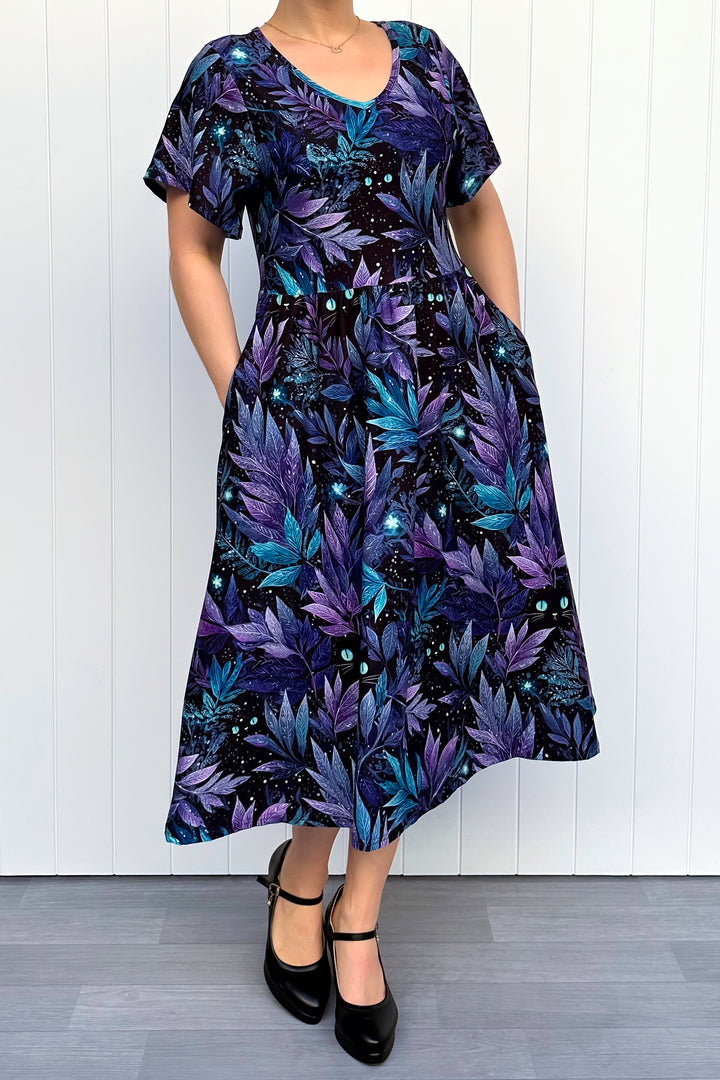 Feline Florals - Midi Dress - Flutter Sleeve - Pockets