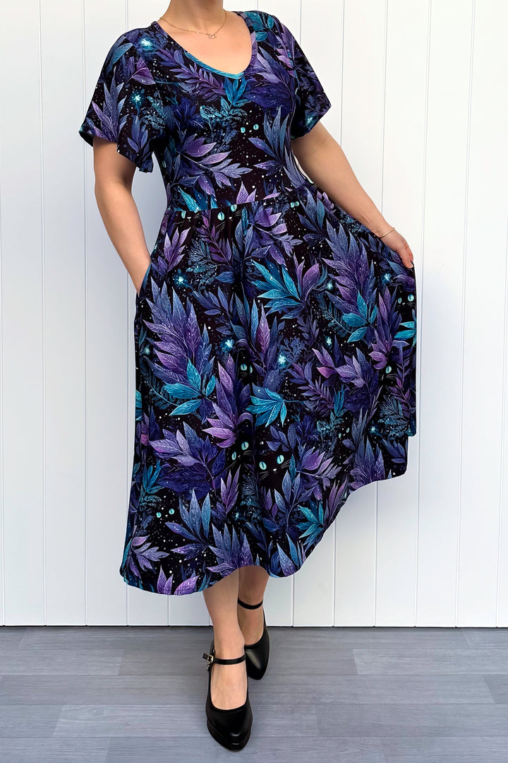 Feline Florals - Midi Dress - Flutter Sleeve - Pockets