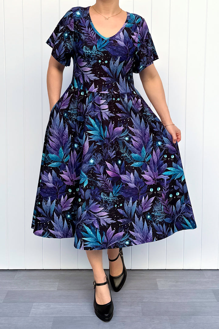 Feline Florals - Midi Dress - Flutter Sleeve - Pockets