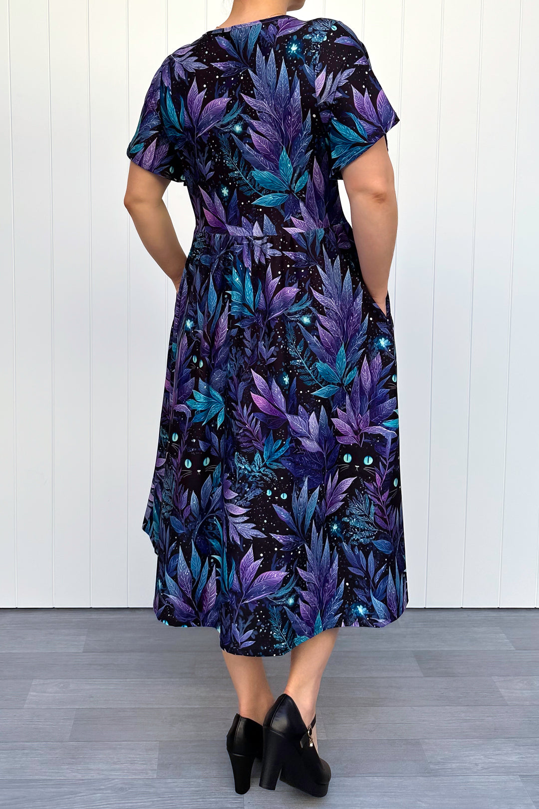 Feline Florals - Midi Dress - Flutter Sleeve - Pockets