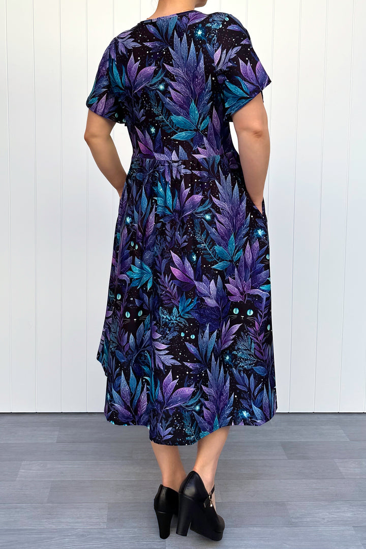 Feline Florals - Midi Dress - Flutter Sleeve - Pockets