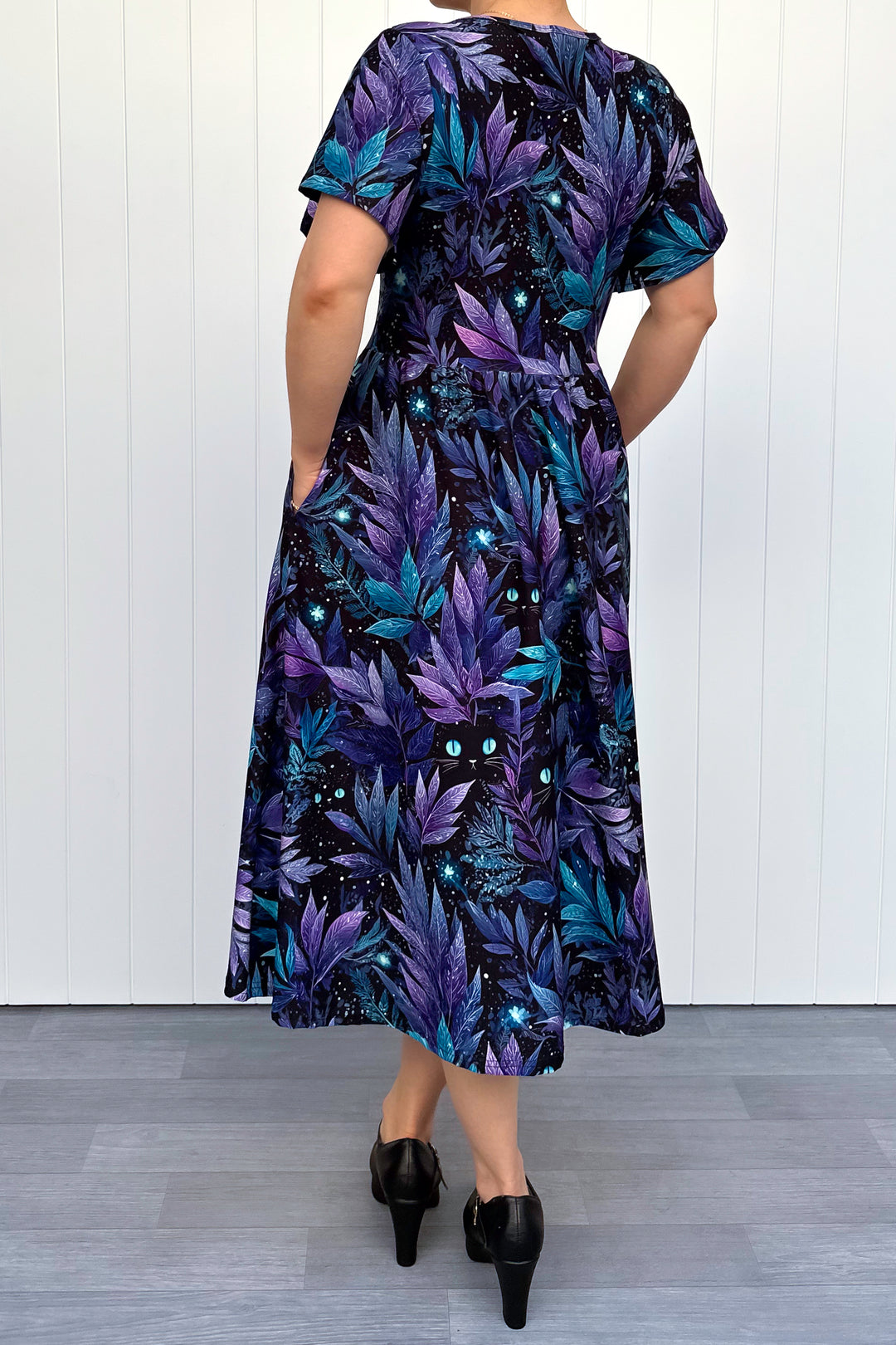 Feline Florals - Midi Dress - Flutter Sleeve - Pockets