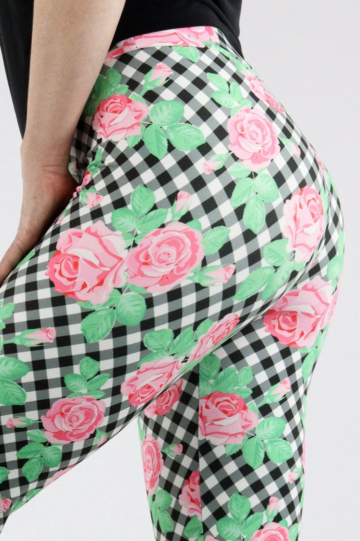Gingham Rose - Casual Capri Leggings Casual Capri Leggings Pawlie   