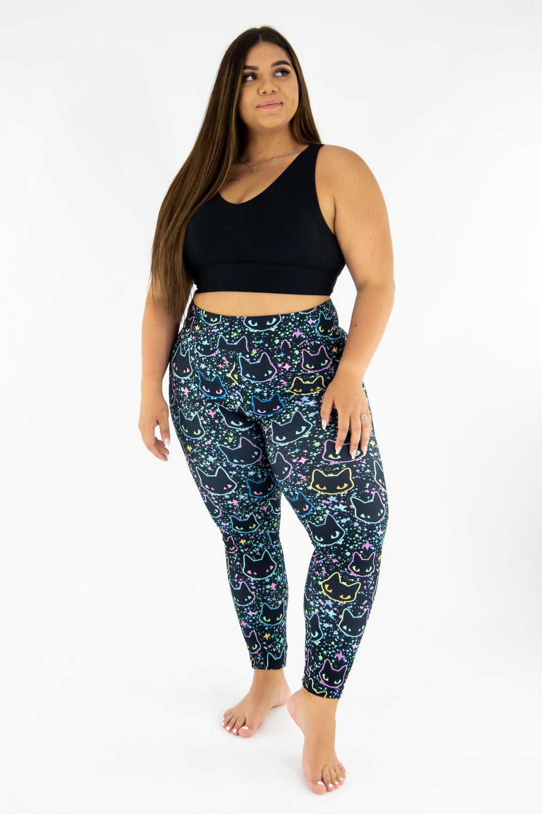 Neon Cats - Casual Leggings Casual Full Leggings Pawlie   