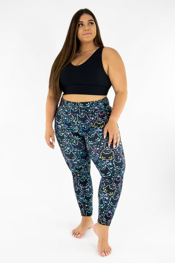 Neon Cats - Casual Leggings Casual Full Leggings Pawlie   
