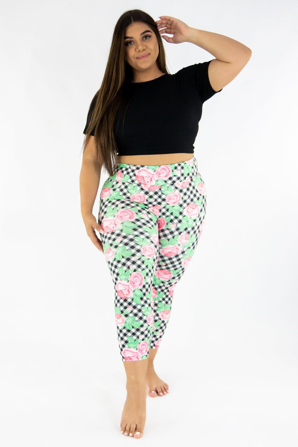 Gingham Rose - Casual Capri Leggings Casual Capri Leggings Pawlie   