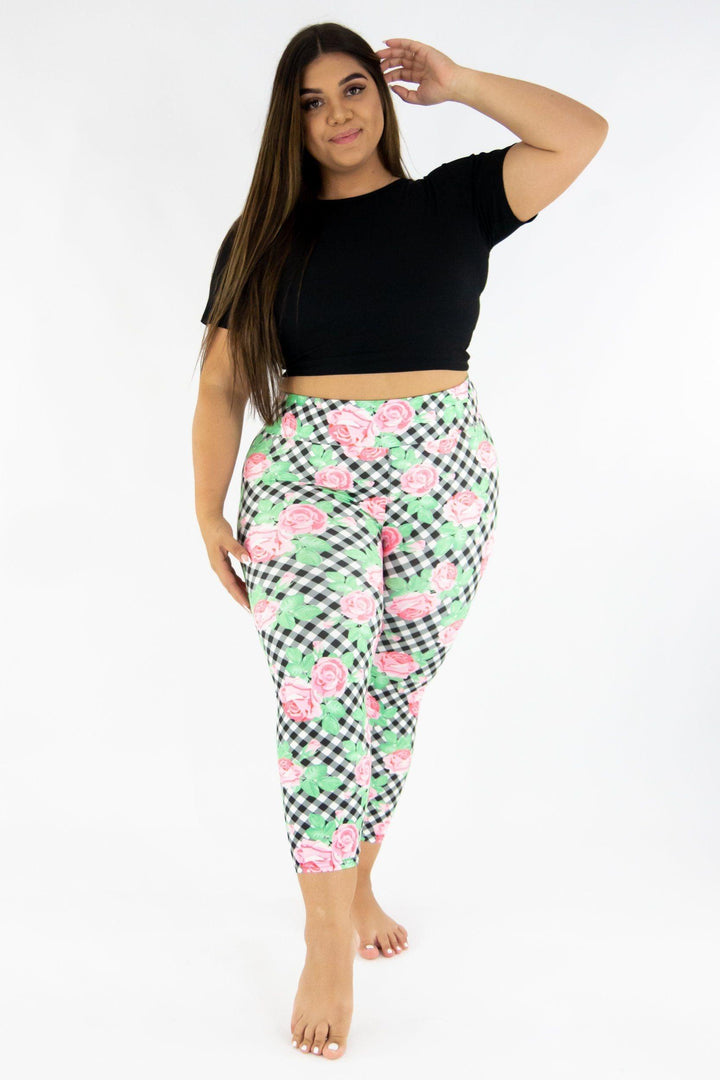 Gingham Rose - Casual Capri Leggings Casual Capri Leggings Pawlie   
