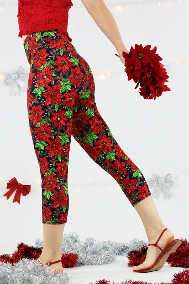 Christmas Poinsettias - Casual Capri Leggings Casual Capri Leggings Pawlie   