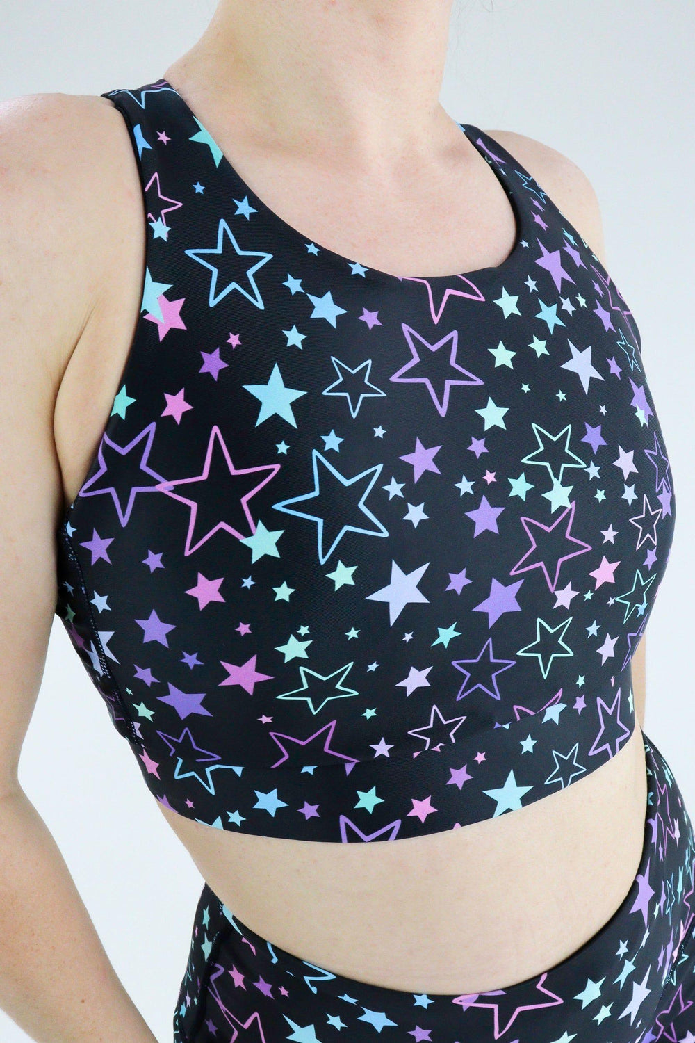 Neon Stars - Dynamic Active - Strappy Back Crop Top Active Sports Bra Pawlie   