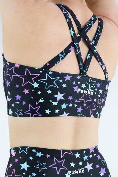 Neon Stars - Dynamic Active - Strappy Back Crop Top Active Sports Bra Pawlie   
