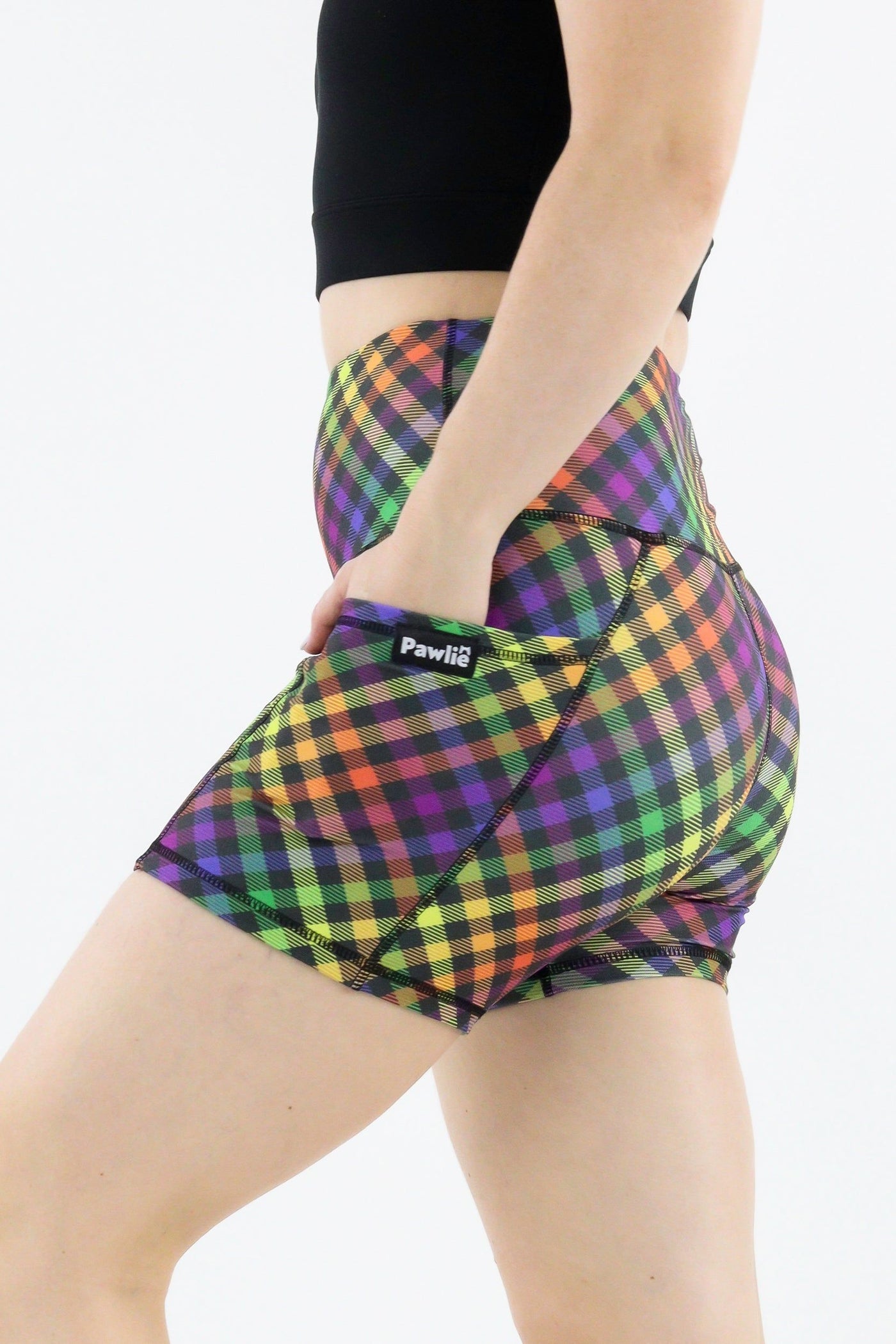 Rainbow Gingham - Hybrid 2.0 - Leg Pockets - Shorty Shorts Hybrid Shorts Pawlie   