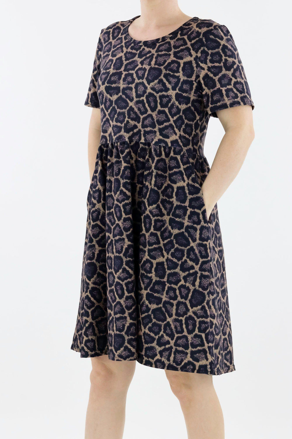 Pink Panther - Short Sleeve Skater Dress - Knee Length - Side Pockets Knee Length Skater Dress Pawlie   