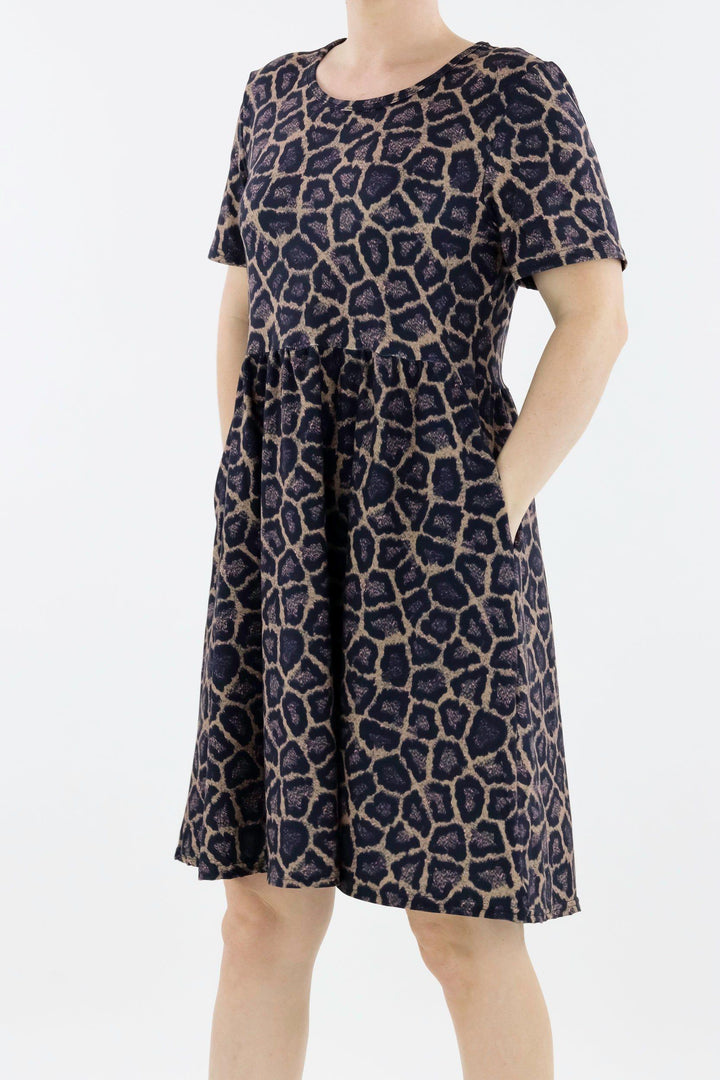 Pink Panther - Short Sleeve Skater Dress - Knee Length - Side Pockets Knee Length Skater Dress Pawlie   