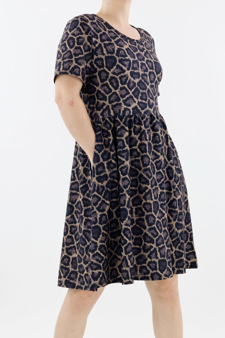 Pink Panther - Short Sleeve Skater Dress - Knee Length - Side Pockets Knee Length Skater Dress Pawlie   