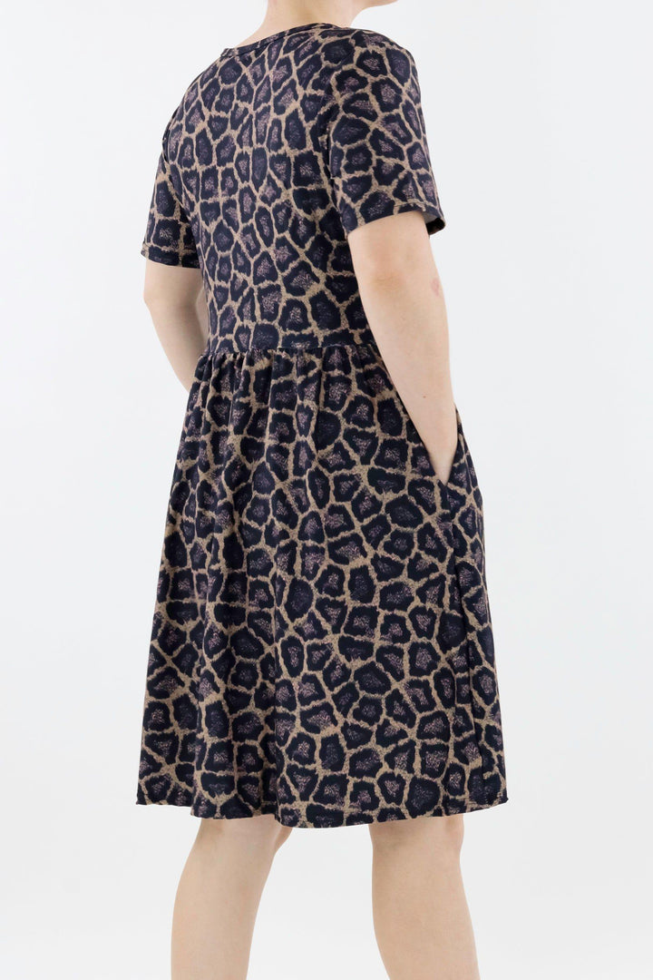 Pink Panther - Short Sleeve Skater Dress - Knee Length - Side Pockets Knee Length Skater Dress Pawlie   