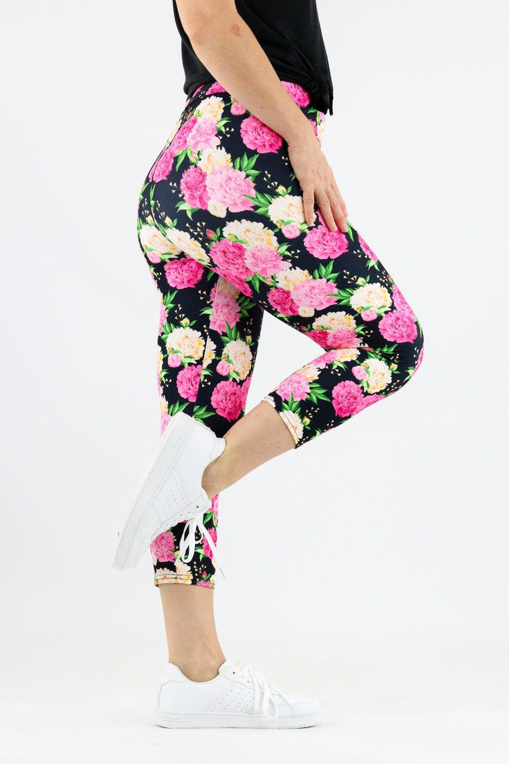 Pretty Peonies - Casual Capri Leggings Casual Capri Leggings Pawlie   