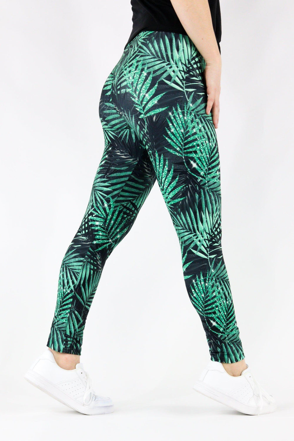 Glitter Leaf Teal - Casual - Long Full Leggings Casual Full Leggings Pawlie   