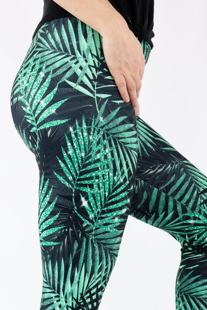 Glitter Leaf Teal - Casual - Long Full Leggings Casual Full Leggings Pawlie   