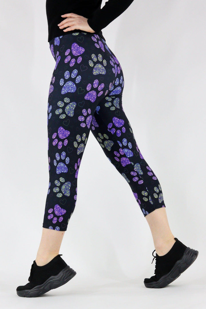 Floral Paws - Casual Capri Leggings Casual Capri Leggings Pawlie   